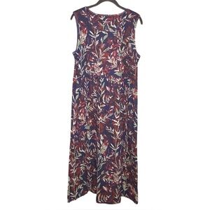 Coldwater Creek Dress Brown Floral Leaf  A-Line Sleeveless Dress Cotton Large